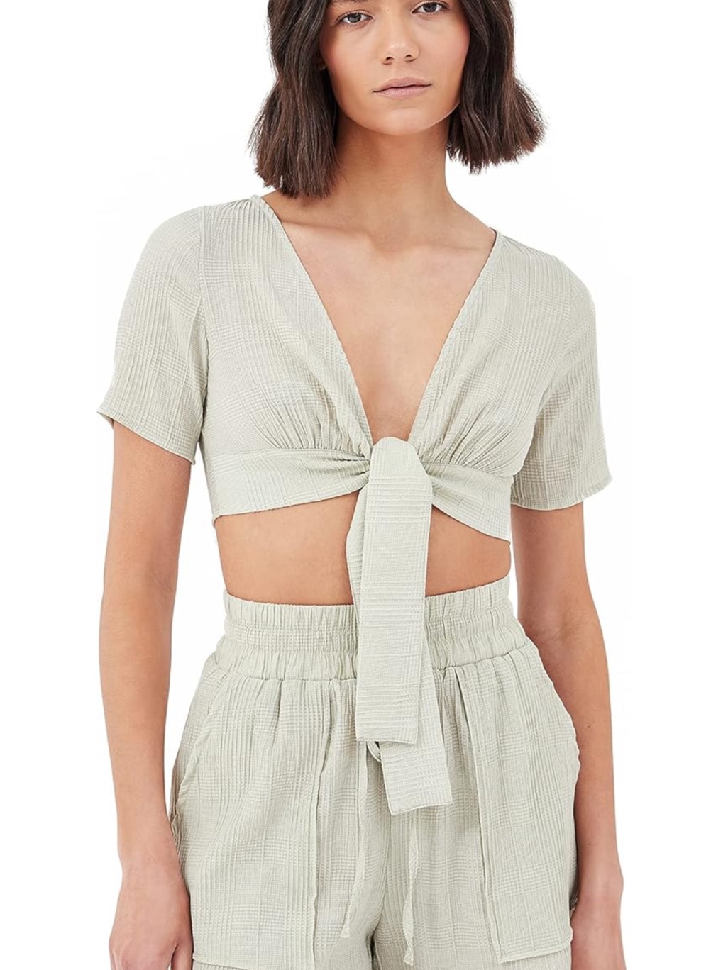 4th Reckless Textured Tie-Front Crop Top & High-Waist Shorts Set